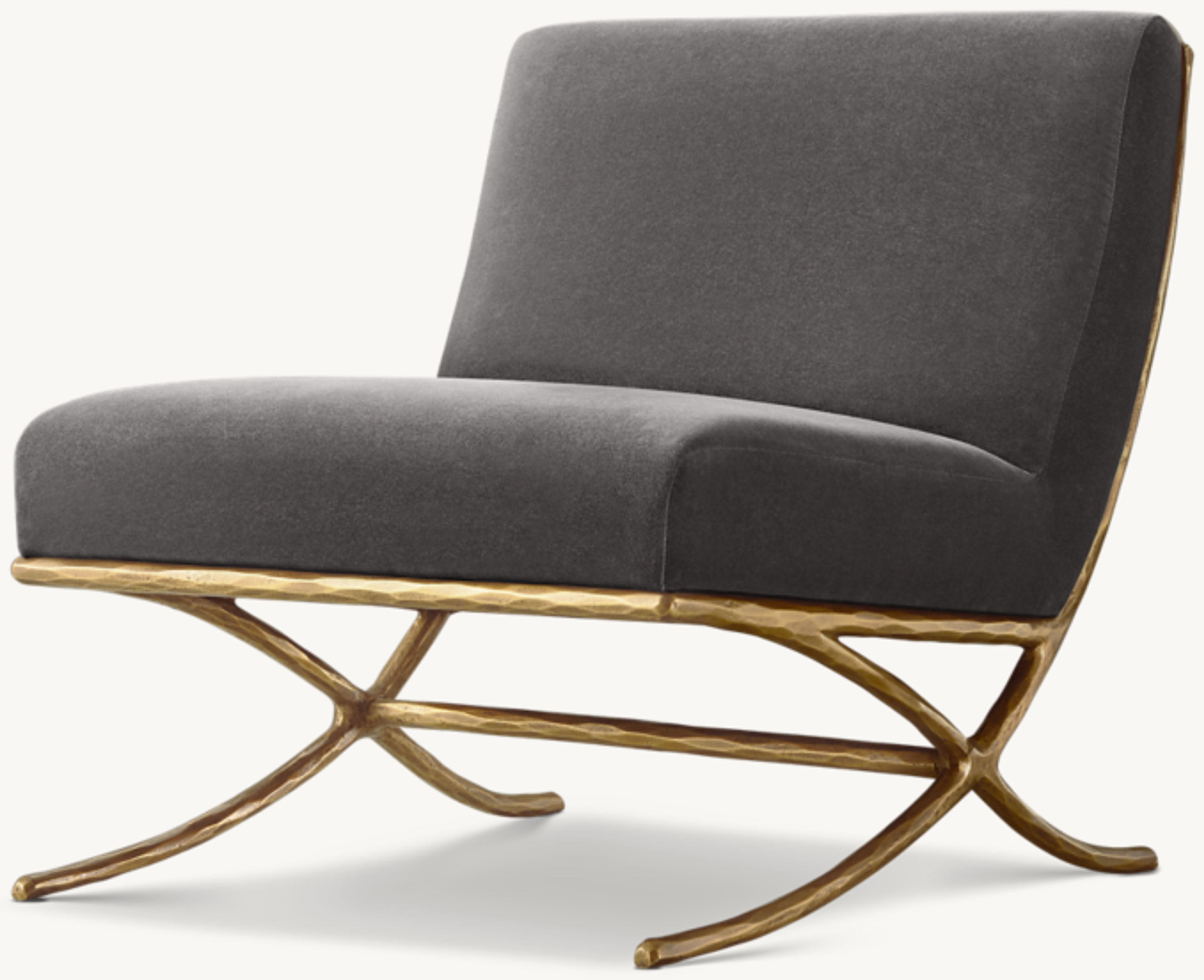 Thaddeus X-Base Slipper Chair: Luxury Brass or Steel Upholstered Design