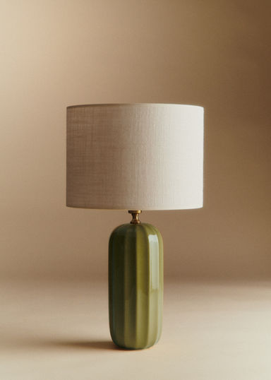 Traviata Table Lamp - Olive Green - Dolce Lamp Shade  - Ecru Burlap
