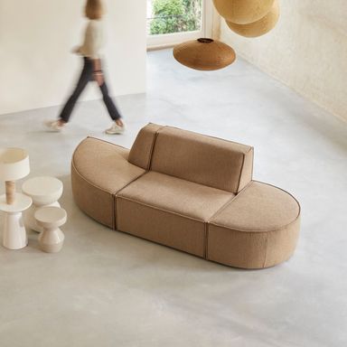 Dario - Two-seater modular bench seating in camel-coloured fabric