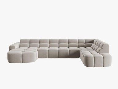 Micadoni PANORAMASOFA rechts Lisa aus Samt leichtes beige 7 Sitzplätze