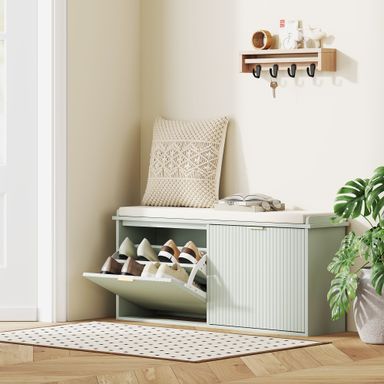 Shoe Storage Bench with Cushion and Flip-Drawer 104x26x47.5cm