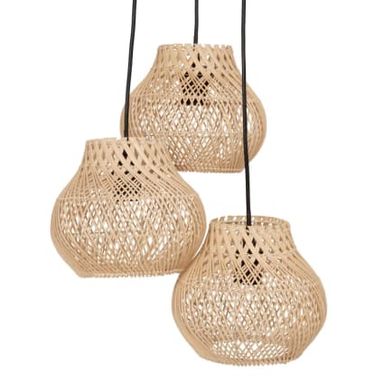 Lámpara de techo triple de ratán beige y negro