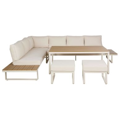 Salotto da giardino 5 posti in alluminio beige con cuscini in poliestere riciclato beige