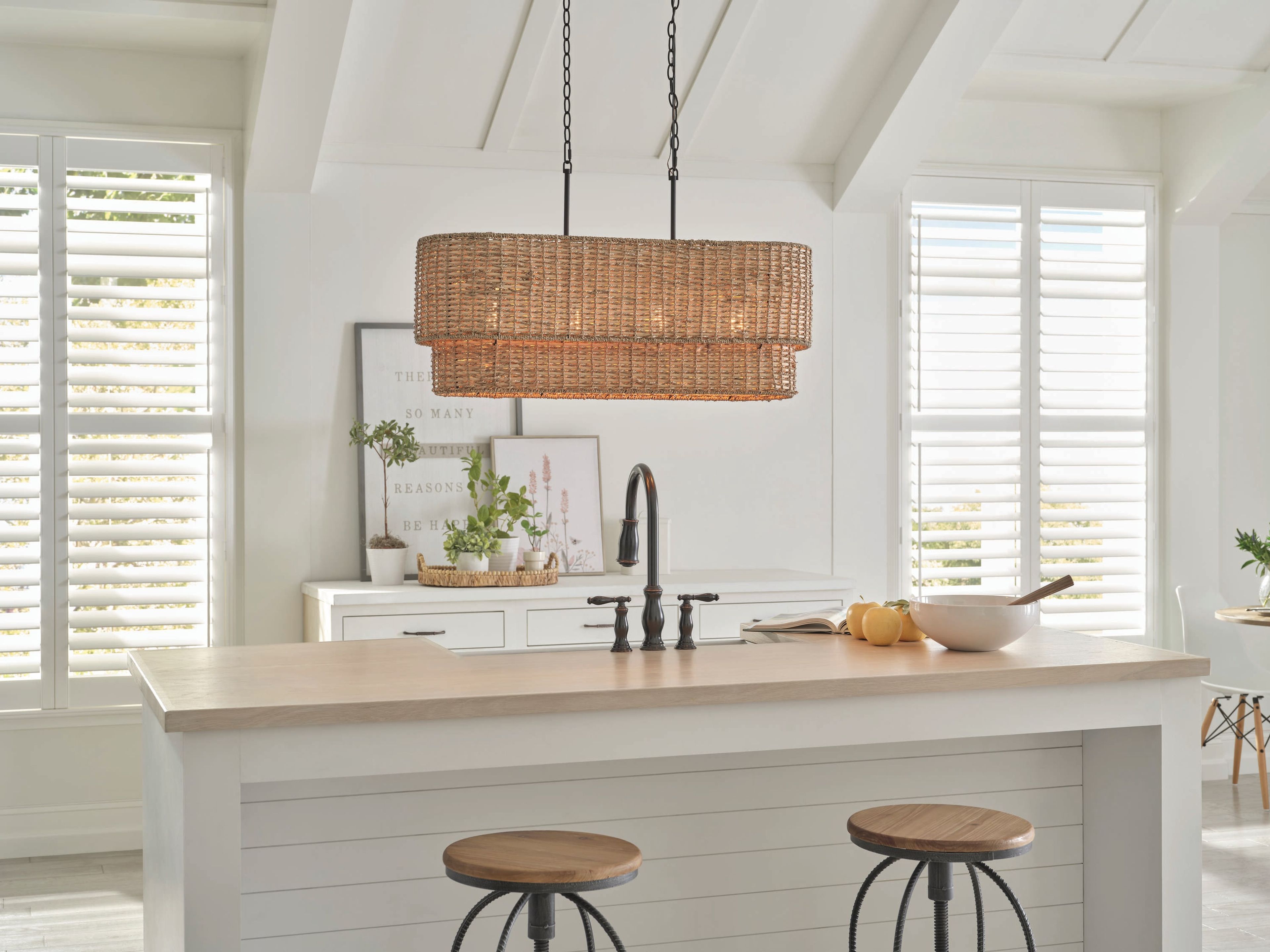 Allen + Roth Adara 4-Light Farmhouse Rattan Pendant Light