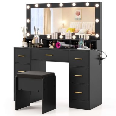 Costway Makeup Vanity Desk with Mirror and Lights Charging Station 3-Color LED Lights | Best Buy Canada