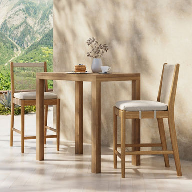 Outdoor Wood & Rope Counter Height Bar Stools Brushed Light Brown (Set of 2)