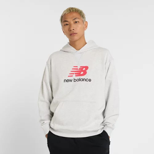New Balance Men's Athletics French Terry Logo Hoodie - Grey/Red (Size L)
