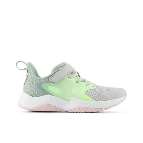 New Balance Kids' Rave Run v2 Bungee Lace with Top Strap Running  Shoes - Grey/Green/Pink (Size 1 X-Wide)