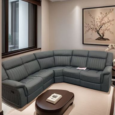 Modern Charcoal Grey Fabric Corner Recliner Suite