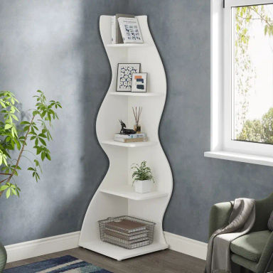 Tribesigns Modern 5-Tier Wall Corner Bookshelf, White, Stylish Corner Storage Rack for Living Room, Home Office, Bedroom & Entryway Decor Shelves