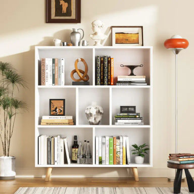 Walsunny Wooden Open Shelf Bookcase, 3 Tiers & 7 Cubes Book Shelf with Legs, Storage Organizer Shelves, Display Cabinet for Bedroom, Office, White - TikTok Shop