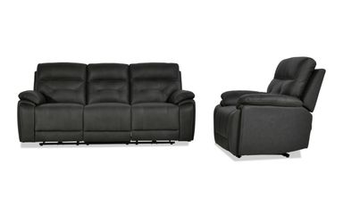 Sedona Charcoal Leather Power Reclining 87'' Sofa & Recliner with Power Headrest
