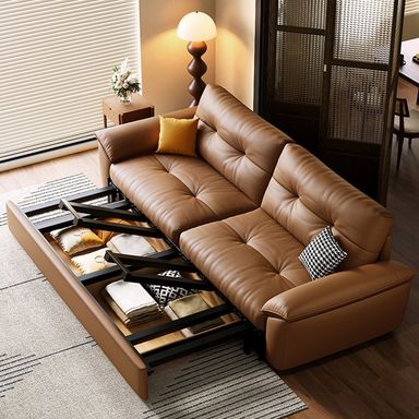 Modern Brown Futon Sofa Bed with Tufted Back, Casters, and Pillow Included - Storage Included 94"L x 33"W x 35"H