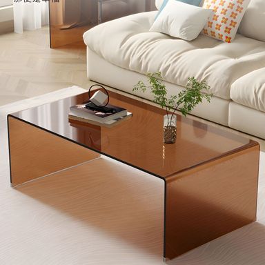 Rectangular Brown Glass Modern Coffee Table with Sleek Sled Base - 80 x 40 x 40 cm