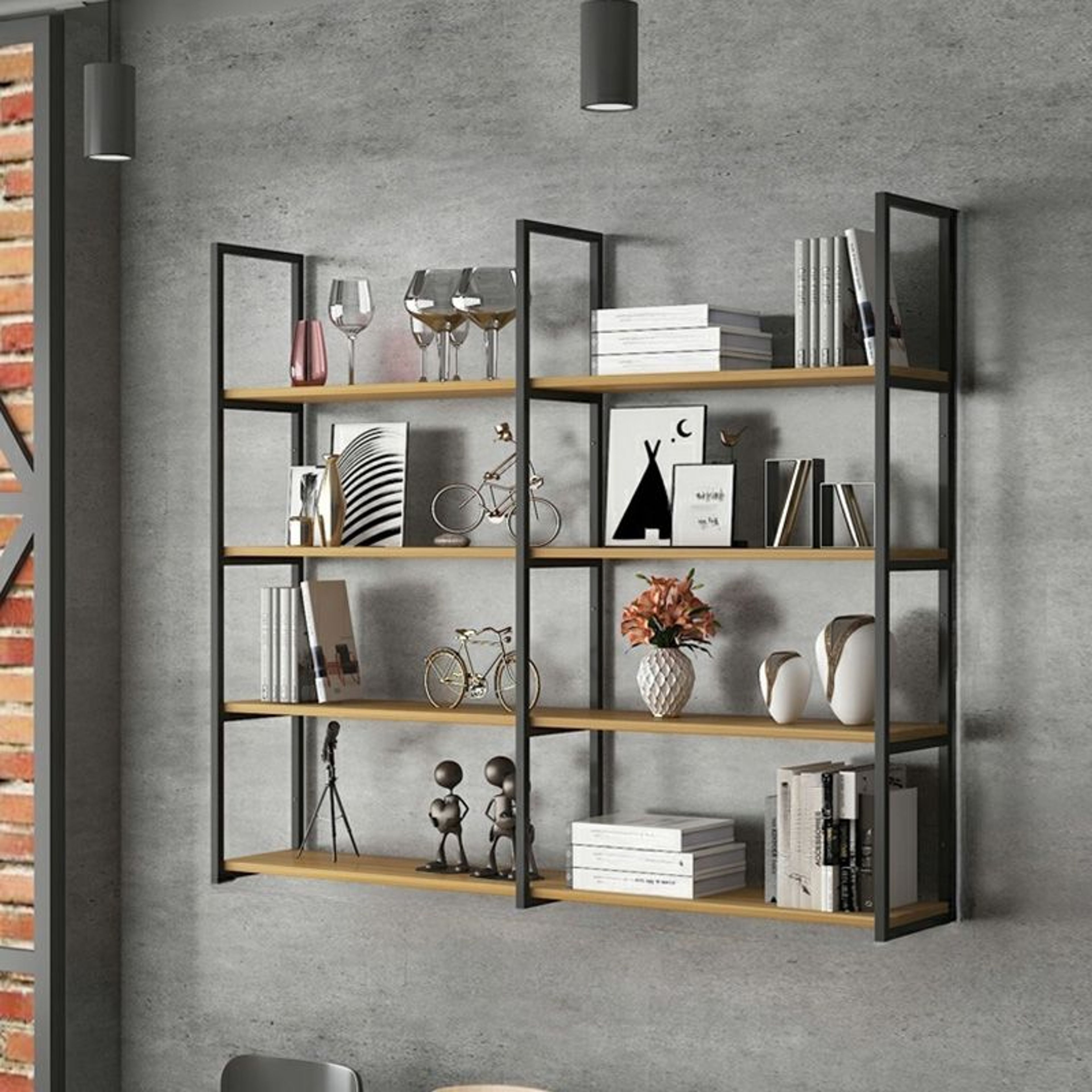 11" Modern Floating Shelf Bookcase with Black Frame