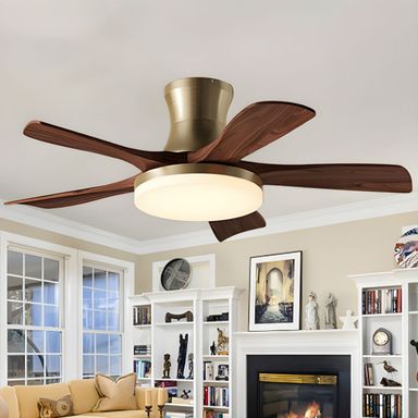 Metal Industrial Ceiling Fan for Residential Use, Integrated LED Light, One Source - Flushmount 110V-120V 53.5" (136cm)