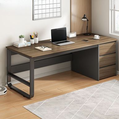 Sleek Office Desk with Integrated Cable Management, Butcher Block Desk, and Side Storage, Without Chairs, Dark Walnut, 63"L x 20"W x 29"H