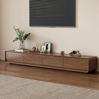 Art Deco Composite Wood Rectangular TV Stand with 4 Drawers and Cable Management, Nut-Brown, 79"L x 14"W x 11"H