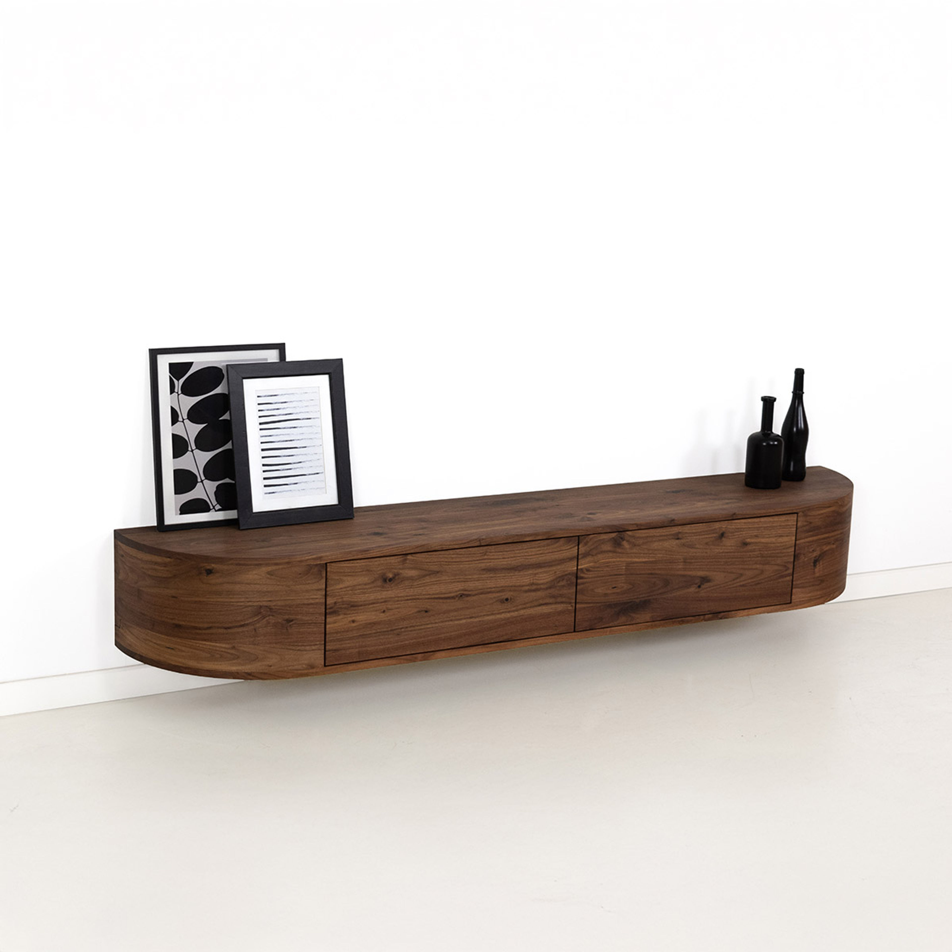 Hangend TV Meubel Massief Walnoot Rond Design - Clarice