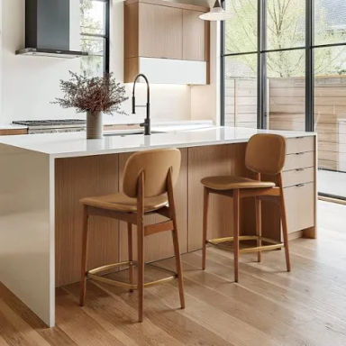 Brown Walnut Stain Leather Counter Stool | Kelsey by Castlery