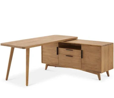 Versatile Configuration Wooden L-Shaped Desk - Brown | Seb