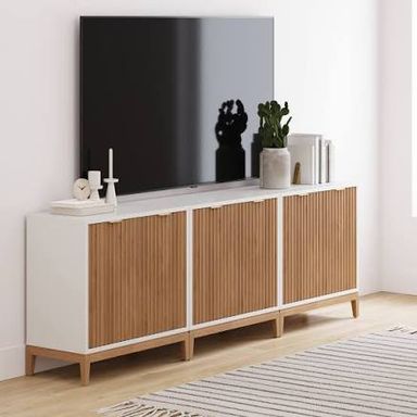 Nathan James Set of 3 Jasper Wood Fluted Console Table with Doors White