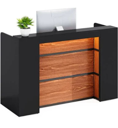 Little Tree 63 Inches Reception Desk, Modern Reception Table with LED Light, Front Counter Desk, Wooden Checkout Counter for Lobbies, Salons, Retail