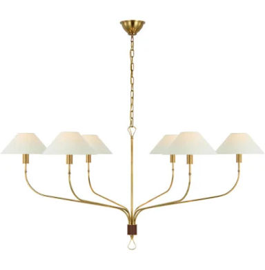 Visual Comfort Signature - LED Chandelier - Griffin Hand-Rubbed Antique Brass and Saddle Leather