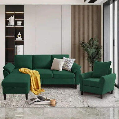 Lezley 79.92" Wide 3 Piece Living Room Set with Storage Sofa and Chair Ebern Designs Body Fabric: Green Polyester Blend