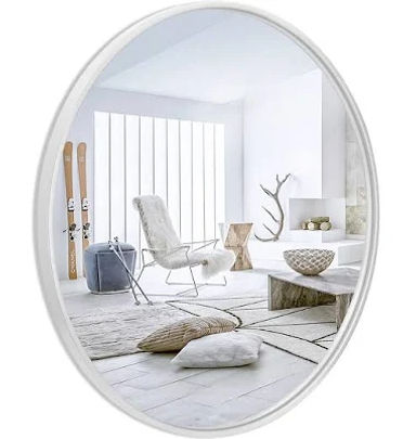IPOUF 24 Round Mirror White Large Circle Metal Frame Wall Mirror for Bathroom Entryway Living Room Vanity