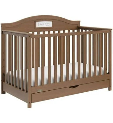 Graco Story 5-in-1 Convertible Baby Crib with Drawer and Reversible Headboard, Hazelnut, Size: Standard
