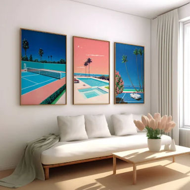 Hiroshi Nagai Set of 3 Framed / Art Print / Canvas Wall Art, Vintage 80s Miami, Prints, Japanese Retro Poster Decor Art Gift Framed Unframed