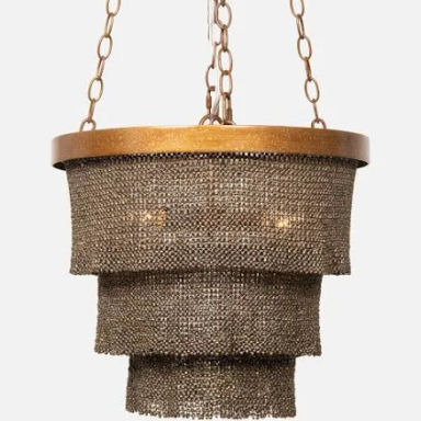 Made Goods Patricia Round Chandelier 18"Dx15"H Bronze Gold Coco Beads
