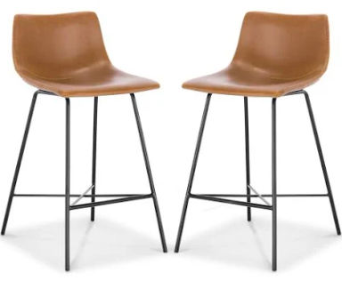 Paxton 24” Counter Height Stool and Vegan Leather in Tan | Set of 2 | Poly & Bark