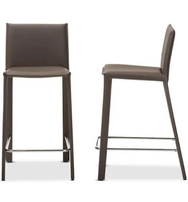 Crawford Modern & Contemporary Leather Counter Height Stools, Set of 2, Taupe