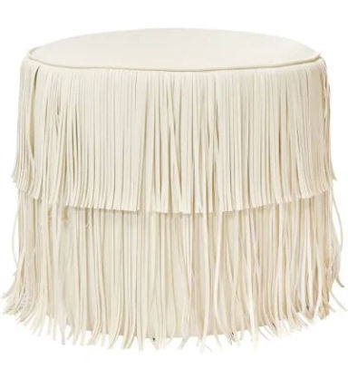 Chaser Ottoman in Ivory Leather | Contemporary Seating