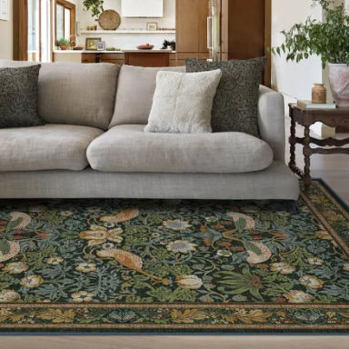Ruggable x Morris & Co Washable 5x7 Area Rug, Strawberry Thief Indigo, Premium Rugs for Living Room, Bedroom, Kitchen, Office, Classroom with
