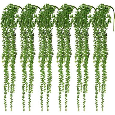 CACASO 6 Pcs String of Pearls Plant Artificial Hanging Succulents Plants,Fake String of Pearls Greenery Plants,Fake Hanging Plants,Faux String of