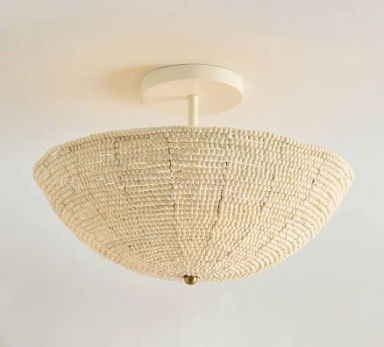 Montauk Wood Bead Round 24" Flush Mount, White Wash | Pottery Barn