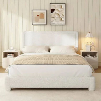 Boucle Bed Frame, Upholstered Cloud Bed Frame, Platform Bed Frame with Headboard, Modern Cream Bed Frame Ebern Designs Color: White Size: King