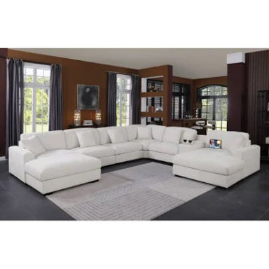 Modern 8 Seats Upholstered Cloud Corner Sectional Sofa with Console& Two Ottomans Latitude Run Body Fabric: White Chenille