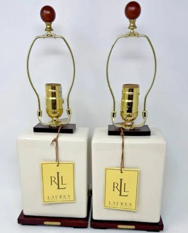 Ralph Lauren Pair Of Cream Crackle Glazed Lamps - No Shades