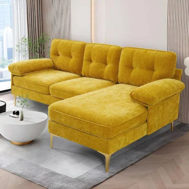 TEKAMON 82.7" Yellow Sectional Sofa Couch for Living Room, Chenille Fabric L- Shaped 3-Seater Convertible Sofa, Modern Loveseat Sofa with Chaise,