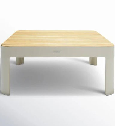 Candrea Outdoor Square Coffee Table in Natural Teak Wood Top George Oliver Table Base Color: Light Gray