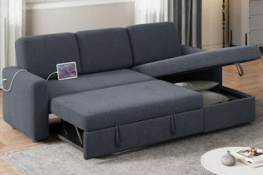 Yaheetech L-Shaped Sectional Sofa Couch Bed with Chaise & USB, Reversible Sleeper with Pull Out Bed & Storage Space, 4-Seat Fabric Convertible for