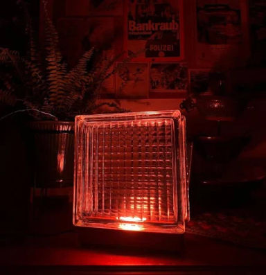 Glass block lamp recycled solid glass vintage