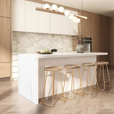 Homary 72" Large Kitchen Island Marble Veneered Top with Storage White Kitchen Cabinet