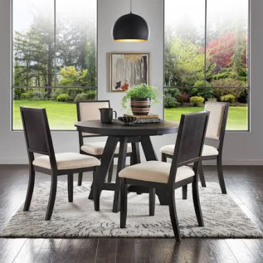 Harstad 42"-60" Wood Finish Extendable Round Dining Set by Inspire Q Modern - Black Oak