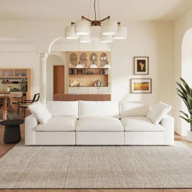 121 in. Square Arm 3-Piece Linen Modular Sectional Sofa Cloud Couch in White