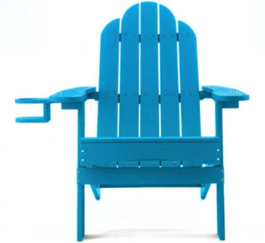 Miranda Blue Foldable Recycled Plastic Outdoor Patio Adirondack Chair with Cup Holder for Yard/Firepit/Pool(Set of 1)